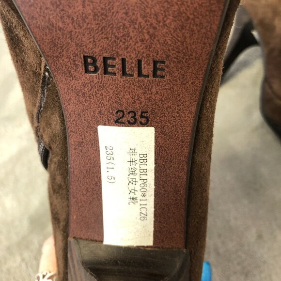Belle Brown Suede Heeled Mid Calf Side Zip Boot Size 7 - Picture 13 of 16